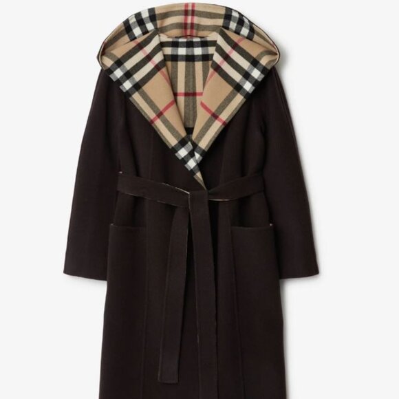 NWT Burberry Wool Wrap Coat Dark Otter/Archive Beige Size: 2 - Picture 3 of 3